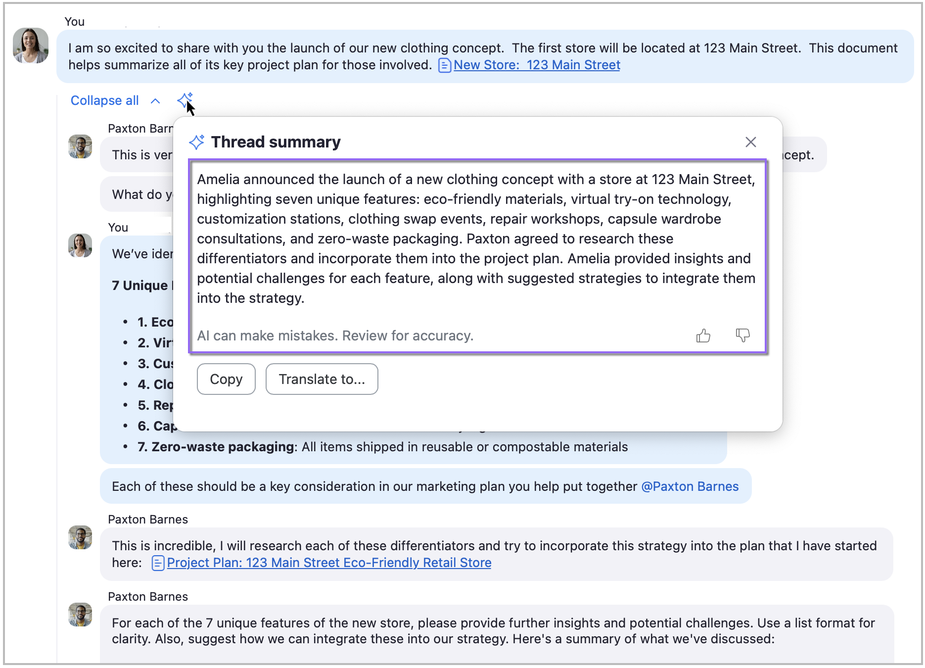 An image demonstrating AI Companion summarizing a multi-comment thread into one paragraph.